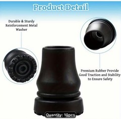 10pcs Black Rubber Walking Cane Tips 22mm Non-Slip Self-Standing
