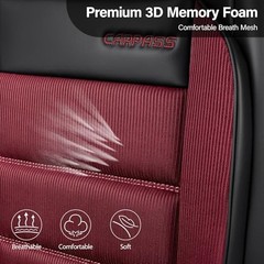Memory Foam Seat Covers Front, Airy Cool Mesh Thick Car Seat Covers, Burgundy