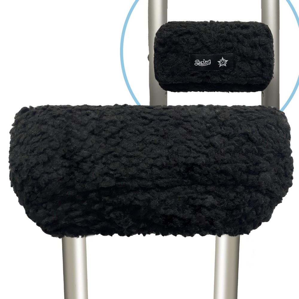 SPRING SEAON Plush Memory‑Foam Crutch Underarm Pad & Hand‑Grip Black