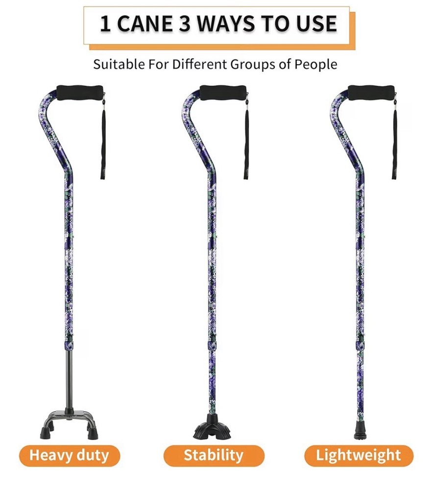 Foldable Walking Cane Floral Printed 5-Level Adjustable Height. Bottoms to Pick