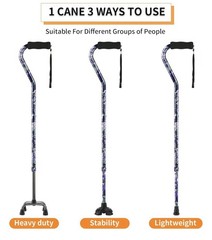 Foldable Walking Cane Floral Printed 5-Level Adjustable Height. Bottoms to Pick