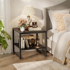 Homieasy End Table 20 Inch Square End Table Mini Fridge Stand 2-Tier Storage