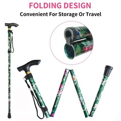 Folding Cane, 5-Level Adjustable Height 11×5.5×1 inch, Floral Green