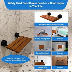 20″ Teak Fold Down Shower Seat Wall Mounted Bench 400lb Rust Resistant
