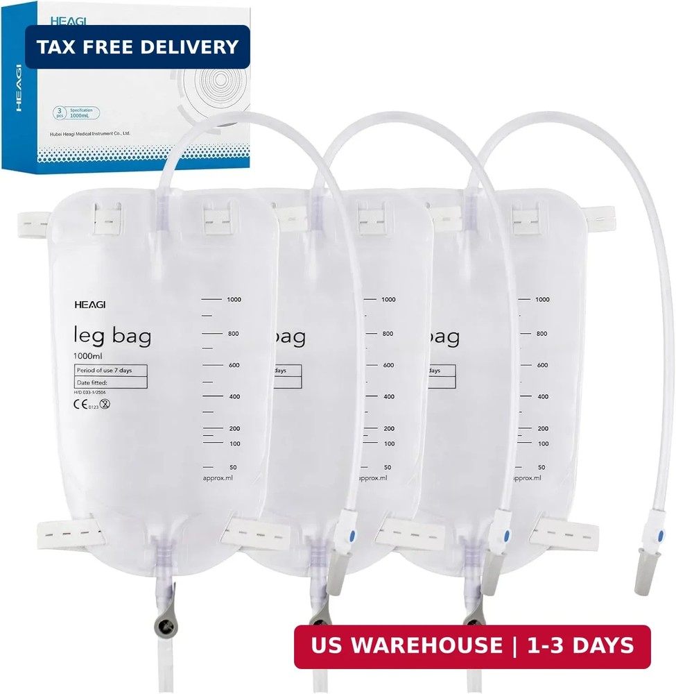 3 Pack Catheter Bags, 1000mL/33.8oz, Easy-Tap Leg Bag Urinary Drainage Bag, Anti