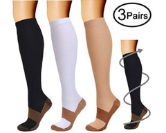 (3 Pairs) Copper Infused Compression Socks 15-20mmHg Graduated UNISEX S-XXL