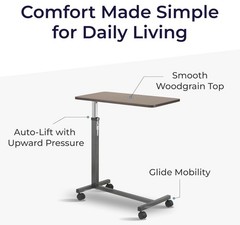 Drive Medical Overbed Table with Wheels – Secure Height Adjustment for Comfort –