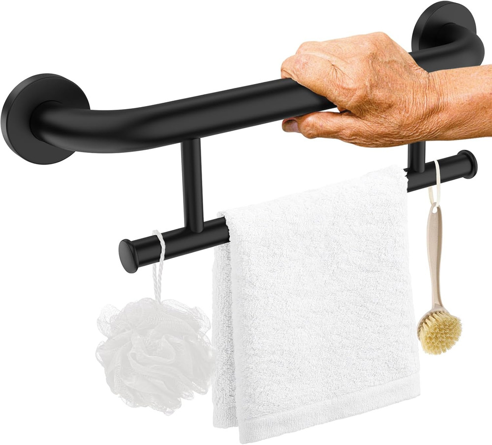 Oil Rubbed Black Grab Bar 17 Inch W/Towel Holder, Ihansee Stainless Steel Shower