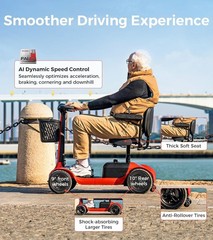 4-Wheel Mobility Scooter for Adults Seniors 25 Mile 6.2mph Electric Scooter Red