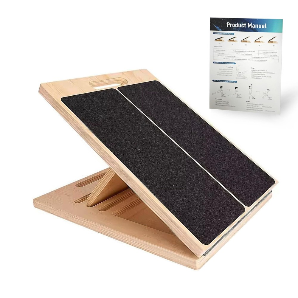 Adjustable 16.5″×12″ Wooden Slant Board – 5-Angle Foldable Natural wood color