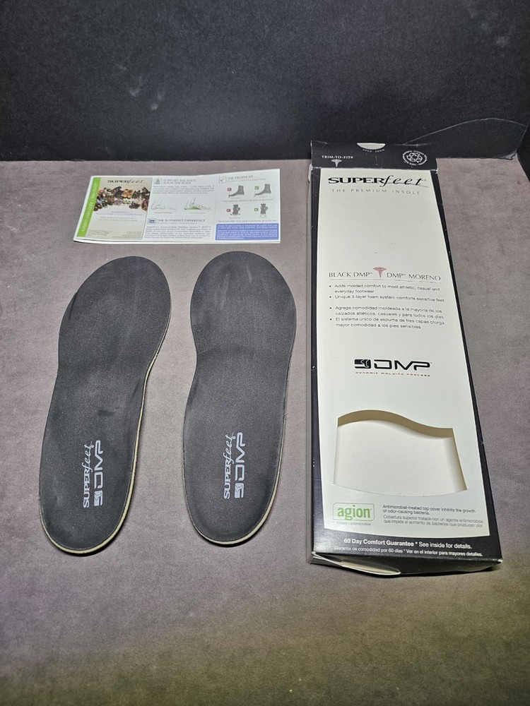 Superfeet Black DMP Moreno Premium Insoles Size C Men’s 5.5-7 Women’s 6.5-8