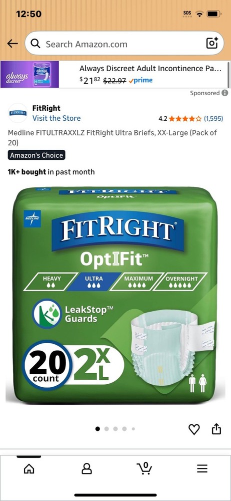 Medline FITULTRAXXLZ FitRight Ultra Briefs, XX-Large (Pack of 20)