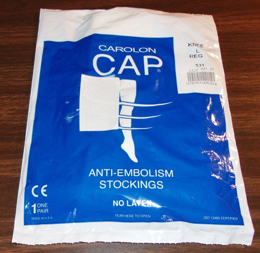 New Carolon Cap Anti-Embolism Stockings Knee Length Large 531 Reg White USA