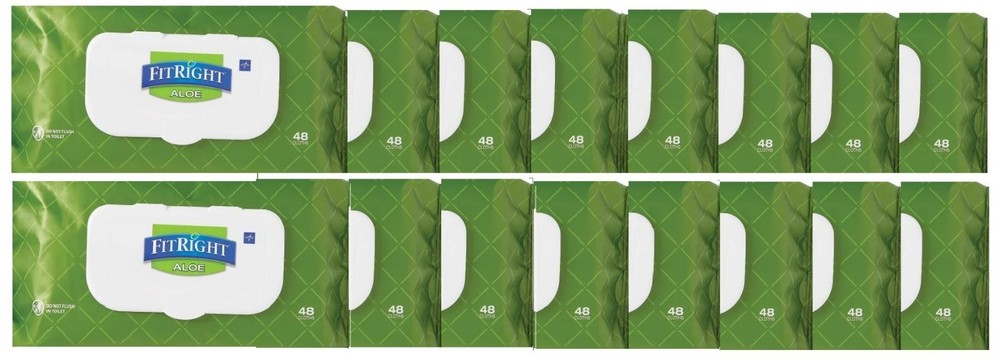 MedLine FitRight Aloe 768 Ct Quilted Wipes 8×10, 16Packs, 48Shts Each