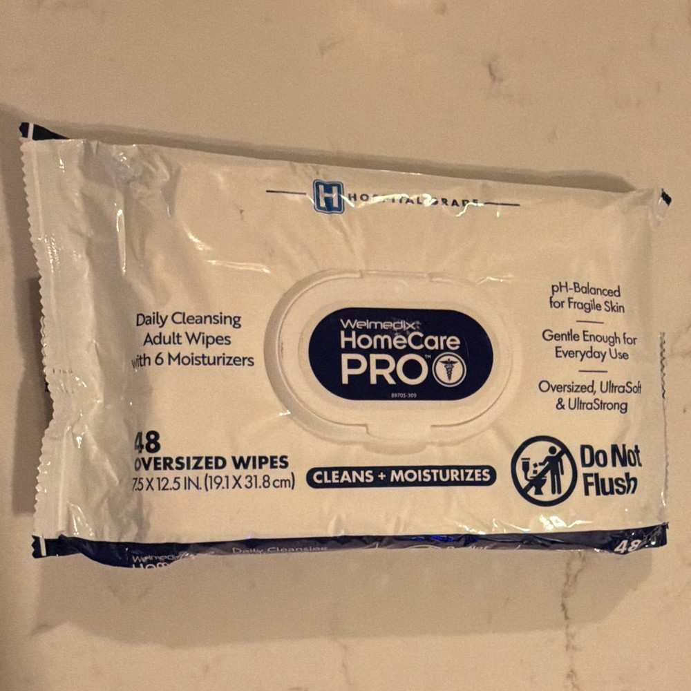 Welmedix HomeCare PRO Adult Wipes Oversized 48 Ct Alcohol Free No Rinse