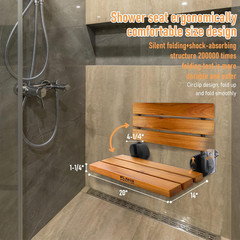 20 Inchs Teak Folding Shower Seat Wall Mounted,Fold down Shower Bench for Small