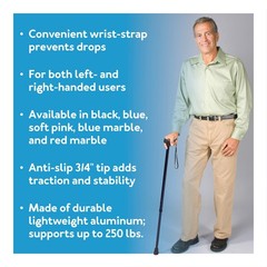 Carex Soft Grip Walking Cane with Strap, Anti-Slip 1 Count (Pack of 1), Blue