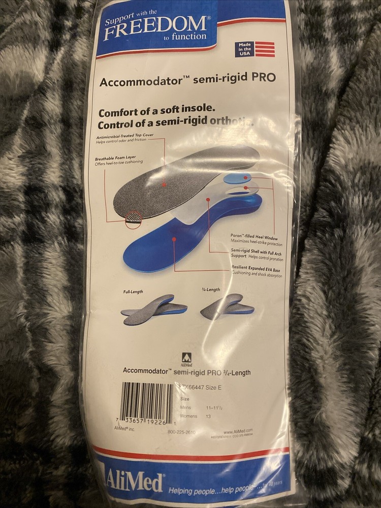AliMed Accommodator Semi-Rigid Pro 3/4 Length Orthotic Insole Size Men 11-11.5