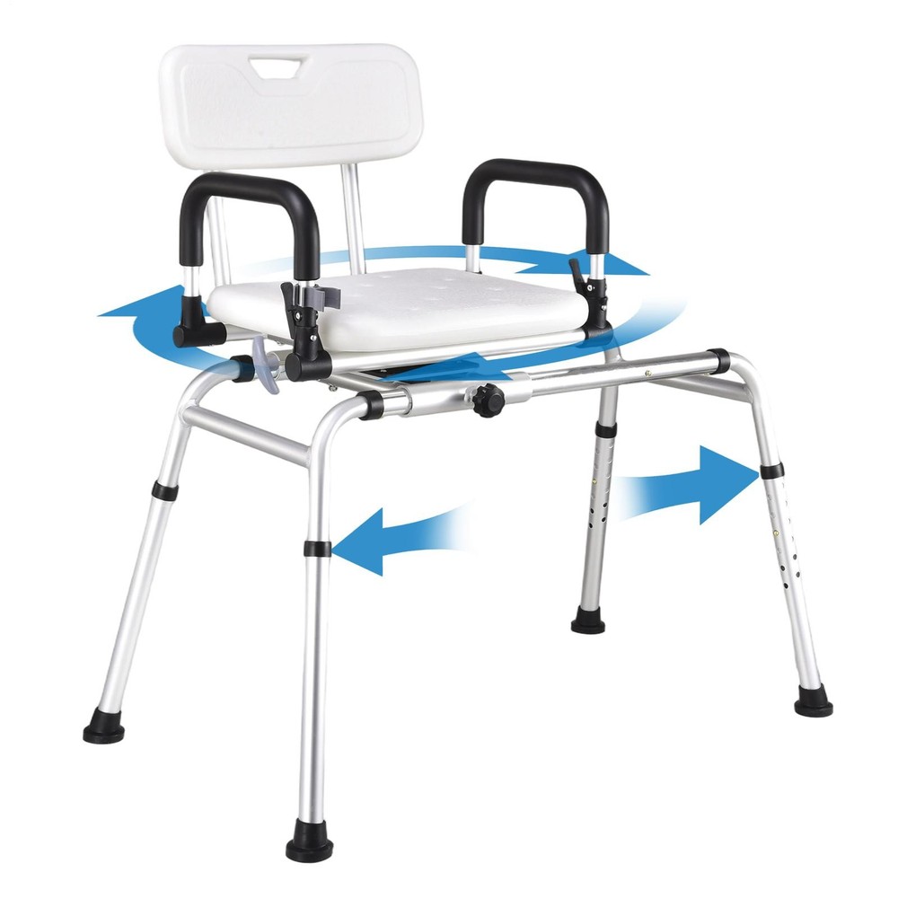 Sliding Tub Transfer Bench Shower Chair Swivel Seat & Backrest 220lbs