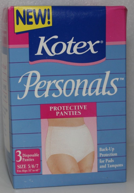 VINTAGE KOTEX PERSONALS 3 DISPOSABLE PROTECTIVE PANTIES SIZE 5 6 7 1994 NEW NOS