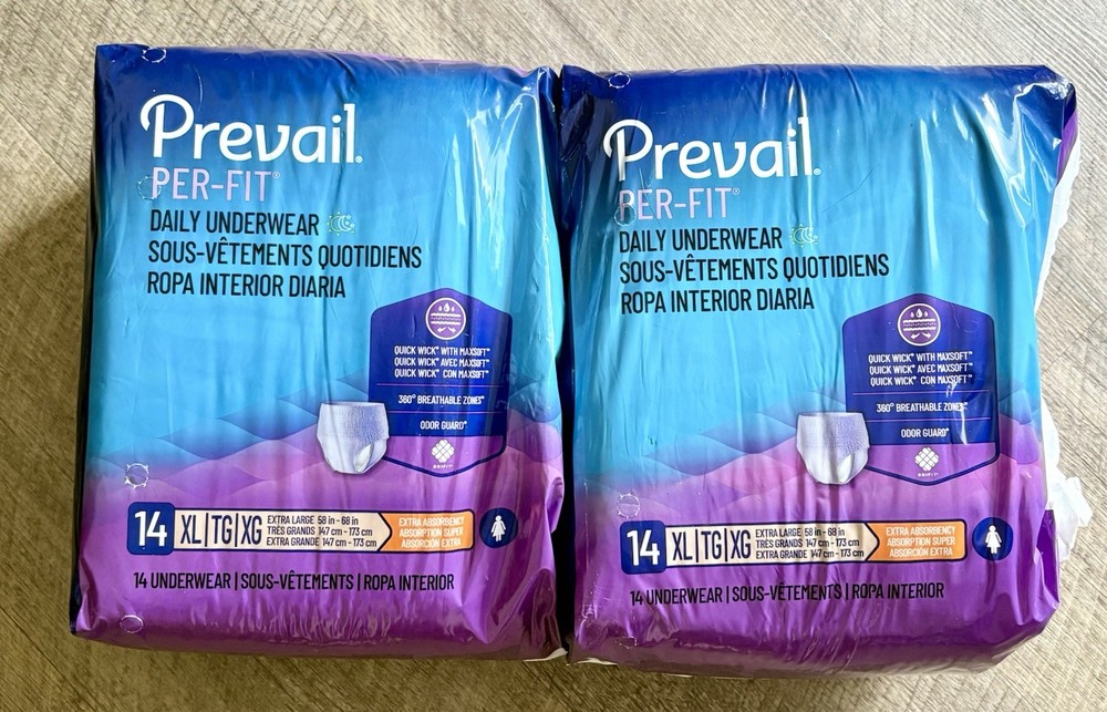 Lot 2 Prevail Per-Fit Women’s Incontinence Underwear Size XL (58”-68”) 28 Total