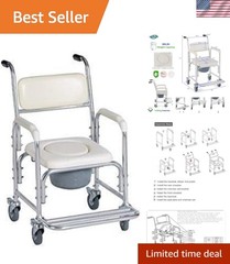 Shower Bedside Commode Chair Padded Seat With Wheels by , Medical Commode Toi…