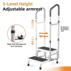 2 Step Stool Supports 400 Lbs, Adjustable Handrail, Non-Skid Platform – Ideal