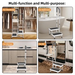 2 Step Stool Supports 400 Lbs, Adjustable Handrail, Non-Skid Platform – Ideal