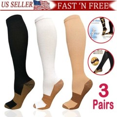Copper 3 Pairs Compression Socks Running 30 – 40 mmHG Foot Pain Relief S/2XL