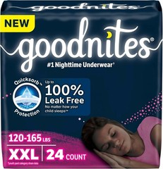 Goodnites Girls‘ Nighttime Underwear XXL 120-165 Lbs 24 Ct 2 Packs