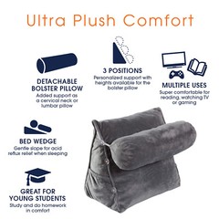 Wedge Shaped Backrest Pillow with Detachable Bolster for Watching TV and Reading