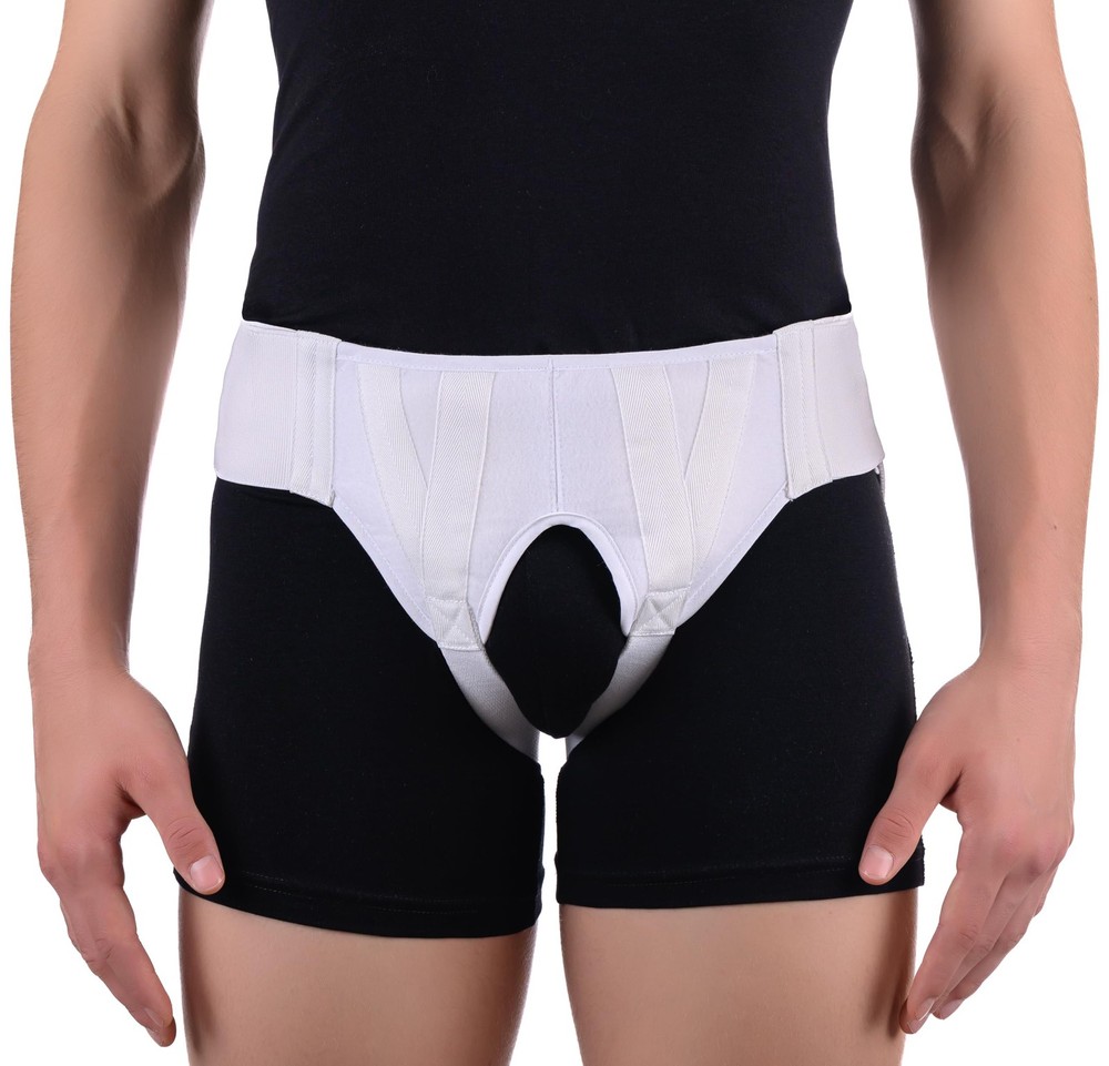 Double Inguinal Groin Hernia Truss with Compression Pads White – Large