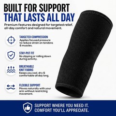 SB SOX Compression Elbow Brace (Pair) – Great Support Large, Solid – Black