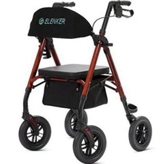 ELENKER All-Terrain Rollator Walker 10″ Non-Pneumatic Wheels Red