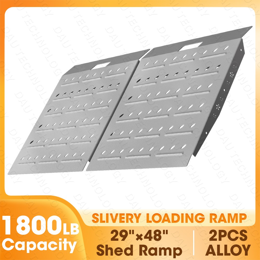 2PCS Heavy Duty 800LB Load Shed Ramp 29″x48″ Non-Slip Plate for Mower/ATV Silver