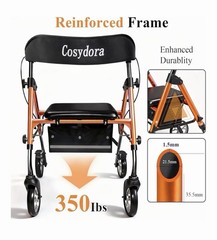 Cosydora R402 Rollator Walker with Seat 13.6 lb Lightweight 8″ Wheels, Orange