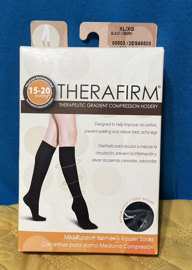 Therafirm Knee High Therapeutic Compression Women Socks 15-20mmHg Black XL, USA
