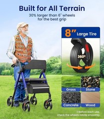 Z21 Rollator Walker with Seat 350lb Capacity 8″ All Terrain Wheels Foldable