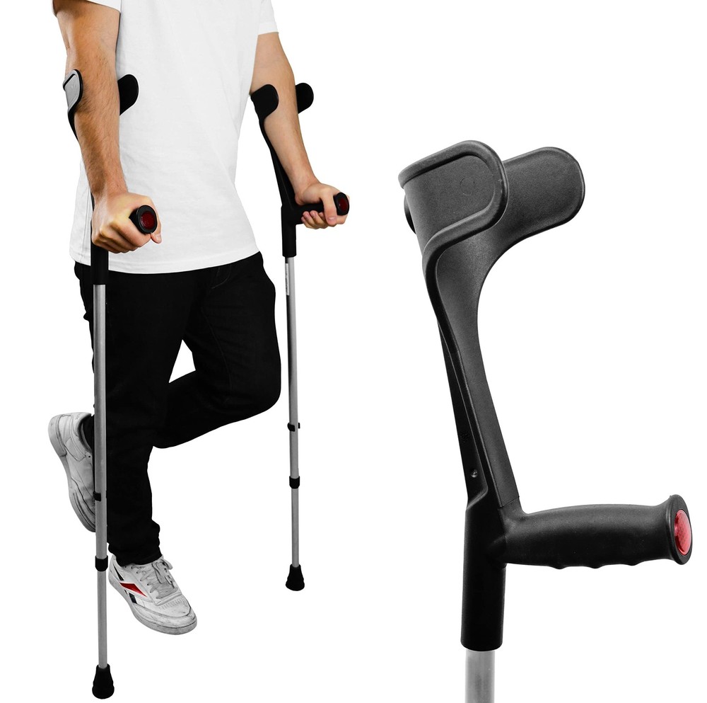 – Forearm Crutches for Adults (x2 Units, Open Cuff), Adjustable, Aluminum, Bl…