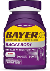 Back & Body 500Mg Aspirin plus Caffeine for Powerful Pain Relief, 200 Coated Cap