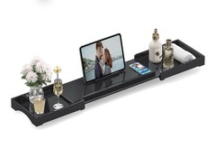 Expandable Over The Tub Bath Caddy 23-42.5in Waterproof Bathtub Tray Black