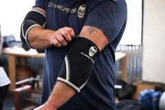 Gymreapers Elbow Sleeves for Weightlifting Powerlifting Large, Black/White