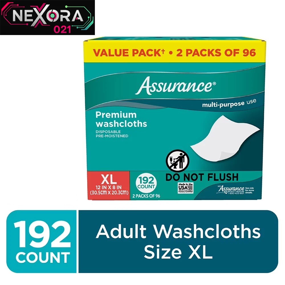 Assurance Premium Disposable Washcloths Pre-Moistened Body Wipes XL 192 Ct