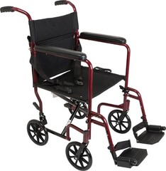 ProBasics Burgundy Aluminum Transport Chair – Footrests – TCA1916BG – New