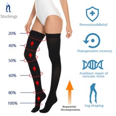 Thigh High Compression Stocking For Unisex Close Toe 20-30mmHg Black Socks NEW