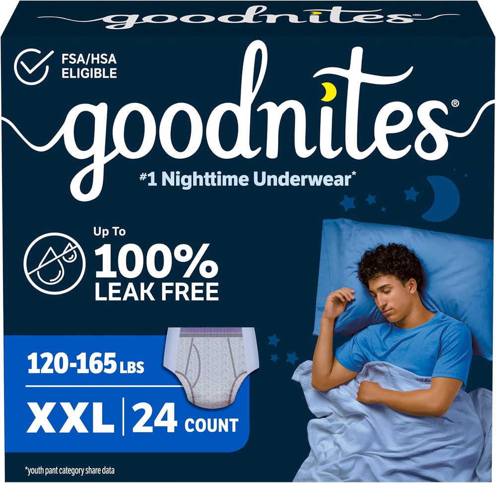 Goodnites Boys‘ Nighttime Underwear, Size XXL (120-165 Lbs), 24 Ct (2 Packs of 1