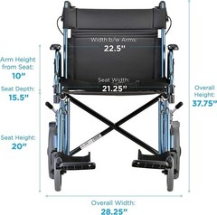 NOVA 332 Lightweight Transport Chair with Detachable Arms, Hand Brakes and…