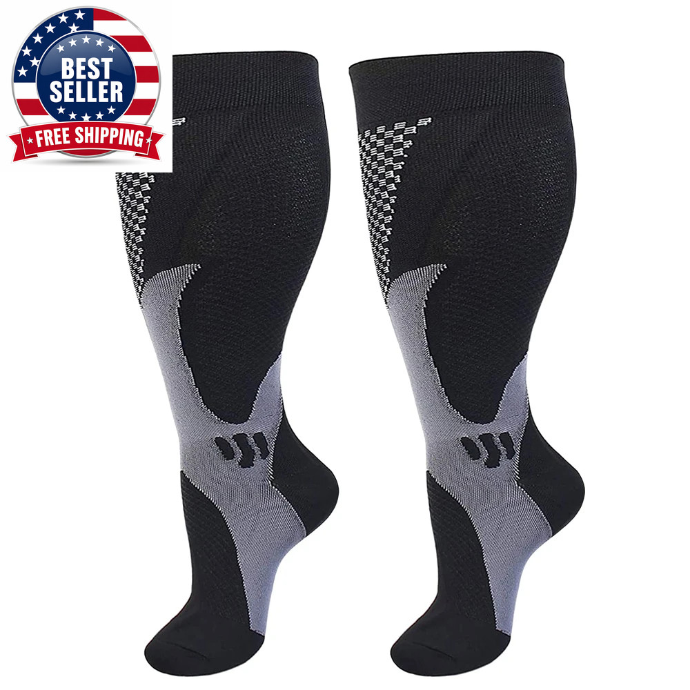 1Pair plus Size Compression Socks for Women Men Wide Calf 20-30Mmhg Extra Large