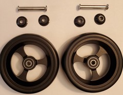 Pair (2) of 5″ Wheelchair Caster Wheels, (2) 5/16″ Axles, and (4) Cone Spacers