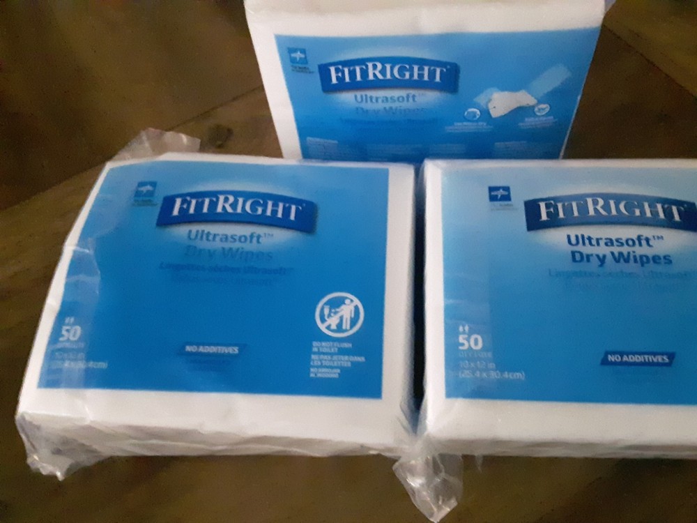 FITRIGHT Ultrasoft Dry Wipes 50 QTY 10X12 in No Additives Use Wet Or Dry